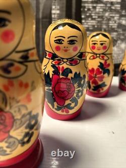 Matryoshkas 6 HAND PAINTED RUSSIAN NESTING DOLLS Flowers & Roses 5 Tall USSR