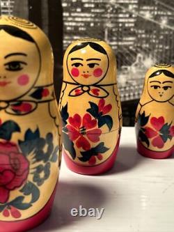 Matryoshkas 6 HAND PAINTED RUSSIAN NESTING DOLLS Flowers & Roses 5 Tall USSR