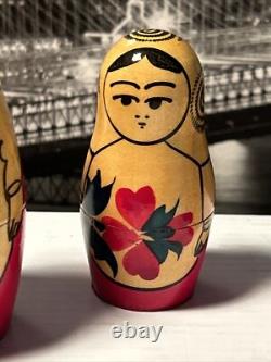 Matryoshkas 6 HAND PAINTED RUSSIAN NESTING DOLLS Flowers & Roses 5 Tall USSR