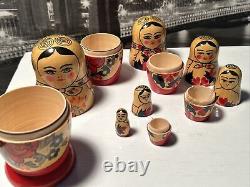 Matryoshkas 6 HAND PAINTED RUSSIAN NESTING DOLLS Flowers & Roses 5 Tall USSR