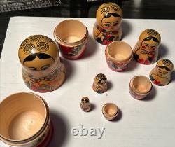 Matryoshkas 6 HAND PAINTED RUSSIAN NESTING DOLLS Flowers & Roses 5 Tall USSR