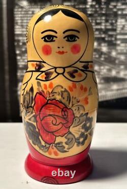 Matryoshkas 6 HAND PAINTED RUSSIAN NESTING DOLLS Flowers & Roses 5 Tall USSR