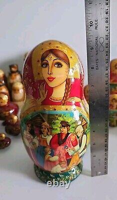 Matryoska 38 Pieces Set Russian Hand Carved HandPainted Nesting Doll