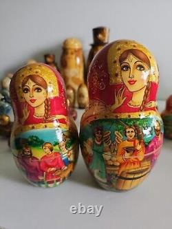 Matryoska 38 Pieces Set Russian Hand Carved HandPainted Nesting Doll