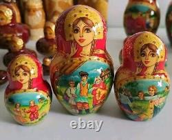 Matryoska 38 Pieces Set Russian Hand Carved HandPainted Nesting Doll