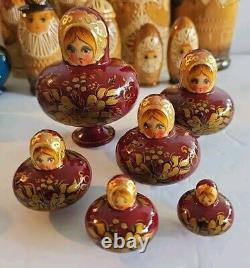 Matryoska 38 Pieces Set Russian Hand Carved HandPainted Nesting Doll