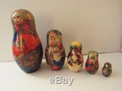 NEW-5 pc matryoshka russian art nesting dolls-baba yaga-witch-signed-halloween