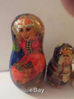 NEW-5 pc matryoshka russian art nesting dolls-baba yaga-witch-signed-halloween
