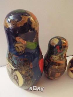 NEW-5 pc matryoshka russian art nesting dolls-baba yaga-witch-signed-halloween