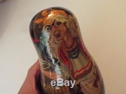 NEW-5 pc matryoshka russian art nesting dolls-baba yaga-witch-signed-halloween