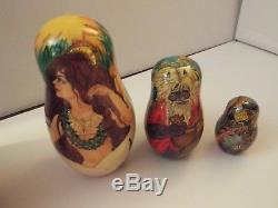 NEW-5 pc matryoshka russian art nesting dolls-baba yaga-witch-signed-halloween