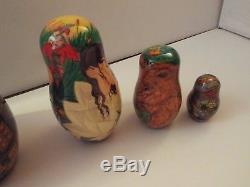 NEW-5 pc matryoshka russian art nesting dolls-baba yaga-witch-signed-halloween