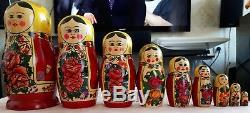 NEW VIintage Set 9 Russian Wooden Hand Painted Matryoshka Nesting Dolls Rare