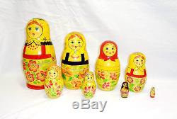 NTIQUE Russian Nesting Dolls matryoshka folk art wood wooden figures toy