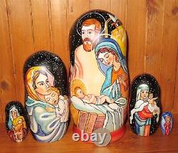 Nativity Christmas Matryoshka 5 Russian Nesting DOLLS Virgin Mary & Baby Jesus
