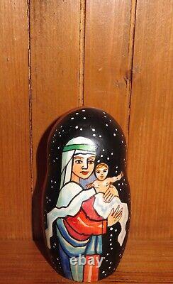 Nativity Christmas Matryoshka 5 Russian Nesting DOLLS Virgin Mary & Baby Jesus