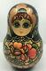 Nesting 9 Dolls Russian Hand Painted Black Red Head Blue Eye Girl Floral Flowers