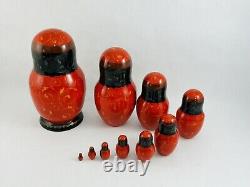 Nesting Doll 10 Piece Set Fairy Tale, 9 Tall, Signed, Russian 1996, Red & Black