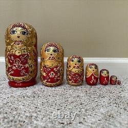 Nesting Doll Wooden Matryoshka 5 Pieces Ukrainian Red And Gold