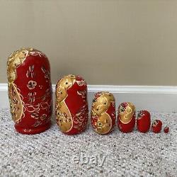 Nesting Doll Wooden Matryoshka 5 Pieces Ukrainian Red And Gold