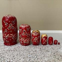 Nesting Doll Wooden Matryoshka 5 Pieces Ukrainian Red And Gold