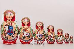 Nesting Doll Wooden Matryoshka Russian Doll Hand Painted Horse 7 pcs 9'