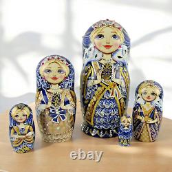 Nesting Dolls 7.8 5 Piece, Blue Empress Jewel Fairytale Set Russian Matryoshka