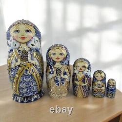 Nesting Dolls 7.8 5 Piece, Blue Empress Jewel Fairytale Set Russian Matryoshka