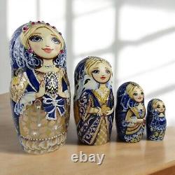 Nesting Dolls 7.8 5 Piece, Blue Empress Jewel Fairytale Set Russian Matryoshka