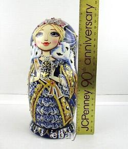 Nesting Dolls 7.8 5 Piece, Blue Empress Jewel Fairytale Set Russian Matryoshka