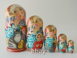 Nesting Dolls Girl with cat Set of 5 (Russian Collection Sacramento) Sale