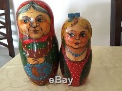 Nesting Dolls Matryoshka Russian Signed Turnip Family Unique 7 pieces