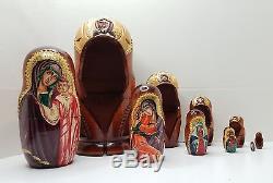 Nesting Dolls, Russian Matryoshka Madonna & Child 10pc Religious Folk Art UNIQUE