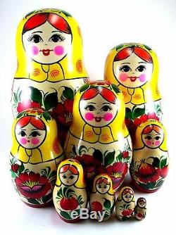 Nesting Dolls Russian Matryoshka Traditional Babushka Stacking Toy set 9 pcs 8in