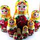 Nesting Dolls Russian Matryoshka Traditional Babushka Wooden Stacking Set 10 Pcs