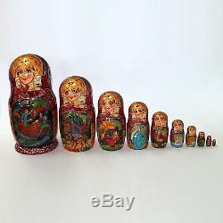 Nesting Dolls Russian Wooden Art 10 Piece 1101 Matryoshka Handmade