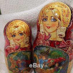 Nesting Dolls Russian Wooden Art 10 Piece 1101 Matryoshka Handmade