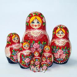 Nesting Dolls Russian Wooden Art 10 Piece 55 Matryoshka Handmade 