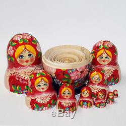 Nesting Dolls Russian Wooden Art 10 Piece 217 Matryoshka Handmade