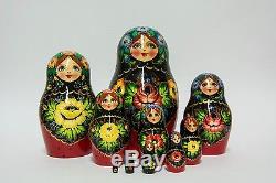 Nesting Dolls Russian Wooden Art 10 Piece 55 Matryoshka Handmade