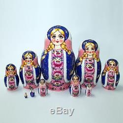 Nesting Dolls Russian Wooden Art 10 Piece 68 Matryoshka Handmade