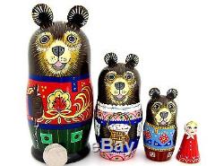 Nesting Russian Dolls Matryoshka 4 Fairy tale Three Bears & Goldilocks signed