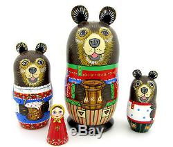 Nesting Russian Dolls Matryoshka 4 Fairy tale Three Bears & Goldilocks signed