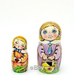 Nesting Russian Dolls Matryoshka Babushka 5 PYROGRAPHY Girls CHMELEVA