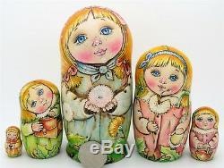 Nesting Russian Dolls Matryoshka Babushka 5 PYROGRAPHY Girls CHMELEVA exclusive