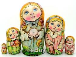 Nesting Russian Dolls Matryoshka Babushka 5 PYROGRAPHY Girls CHMELEVA exclusive