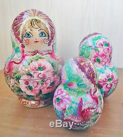 Nesting doll Beautiful bouquet of roses russian matryoshka dolls handmade modern