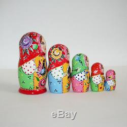 Nesting dolls Gorodets painting traditional russian matryoshka babushka handmade