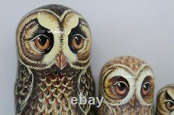 Nesting dolls Matryoshka Owls family 7 tall 5 in 1 Hand made Bird Russian doll