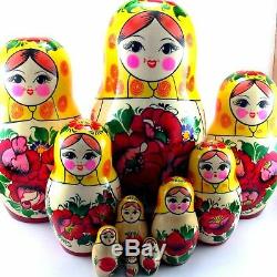 Nesting dolls Russian Matryoshka Babushka Stacking Wooden Toy New set 10 pcs 9in